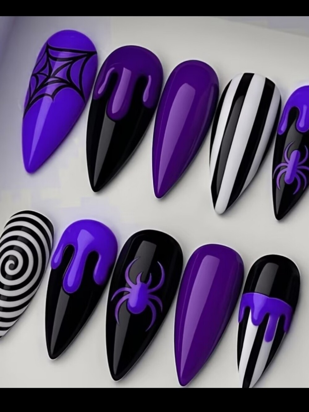 Purple & Black Halloween Stiletto Press-On Nails